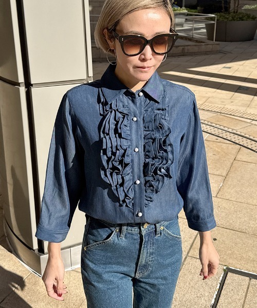デニムパールボタンフリルシャツ レディース : ZOZOTOWN Yahoo!店