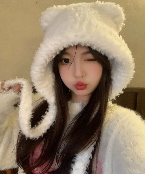 shopnikoniko（ショップにこにこ） ニット帽 ニットキャップ 耳付き