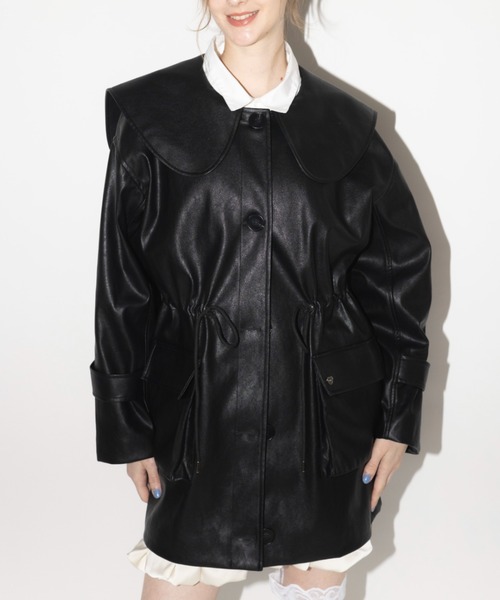 ジャケット ノーカラージャケット big collar vegan leather jacket
