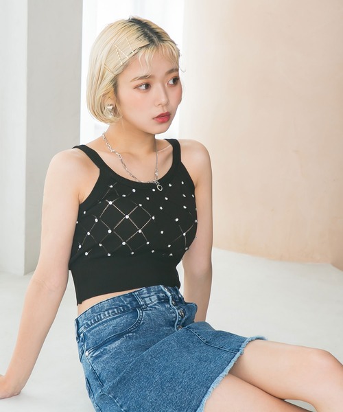 Diable baiser（ディアブルベーゼ） キャミソール ビジューさらさら