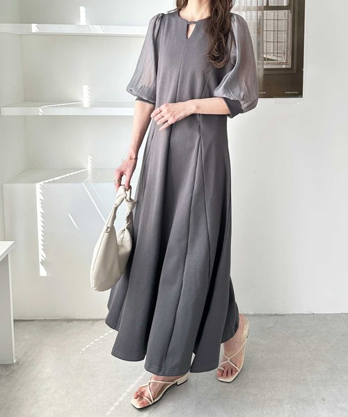 GeeRA（ジーラ） ワンピース 夏にぴったり！袖異素材シアーキーネック