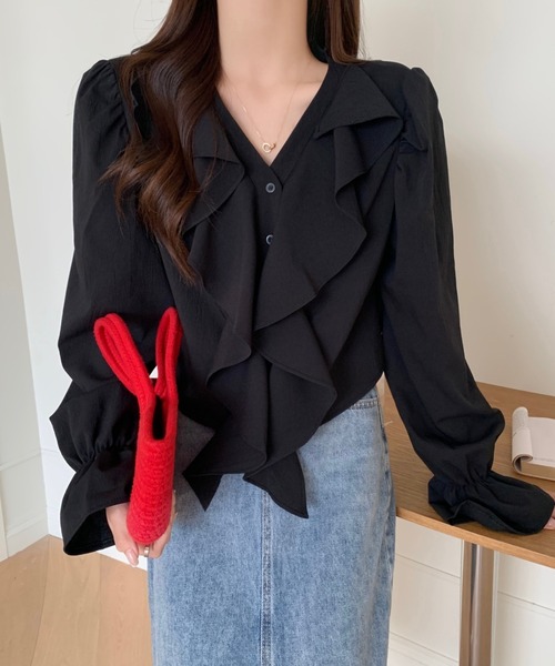 Sibra（シブラ） ブラウス シャツ フリル長袖ブラウス レディース