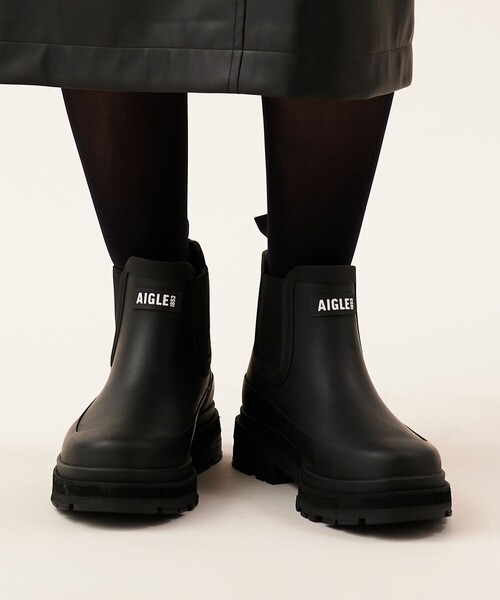 AIGLE ソフトレイン2 ラバーブーツ サイドゴア長靴 ブラック AIGLE