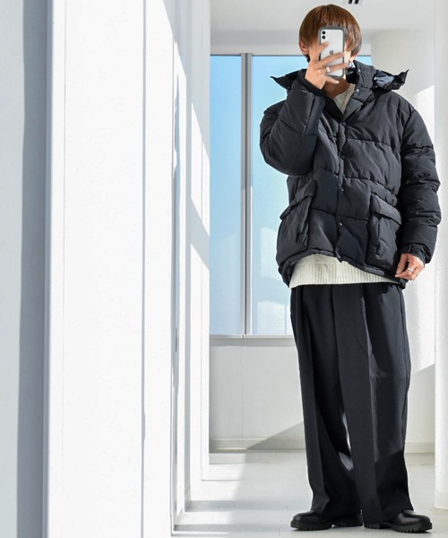 ダウンジャケット ダウン ポリリップストップ 中綿フーテッド