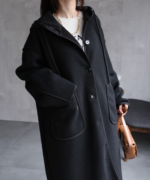 CREARE -LINO- コート アウター フェイクウールフード付きボアロング