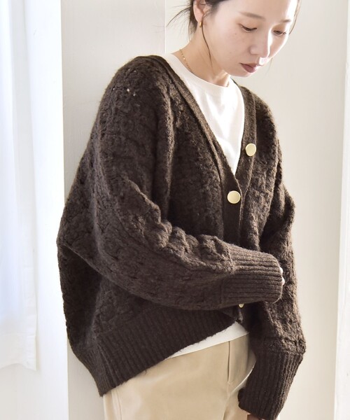 quaranciel カーディガン quaranciel:「手洗い可能」透かし編み V