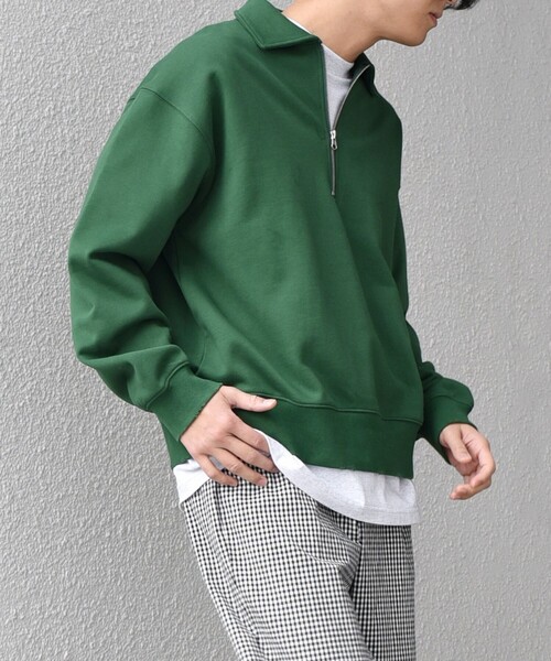 SHIPS any トレーナー スウェット any: ワンポイント 刺繍 ロゴ ハーフ