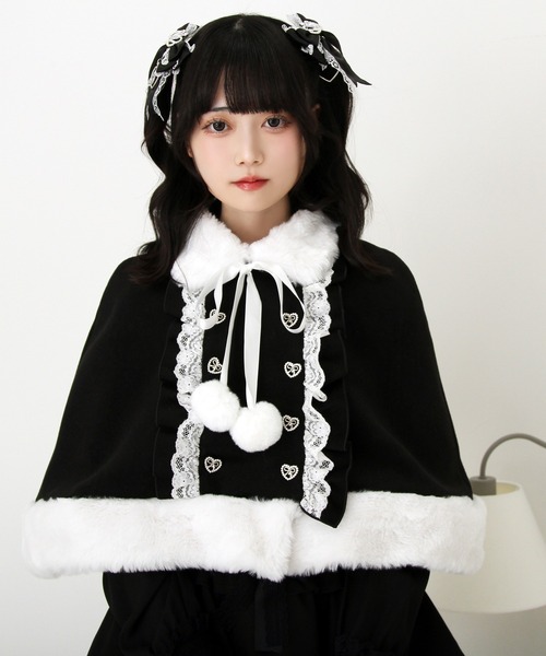 DearMyLove コート アウター ファーポンポンハートビジューリボン