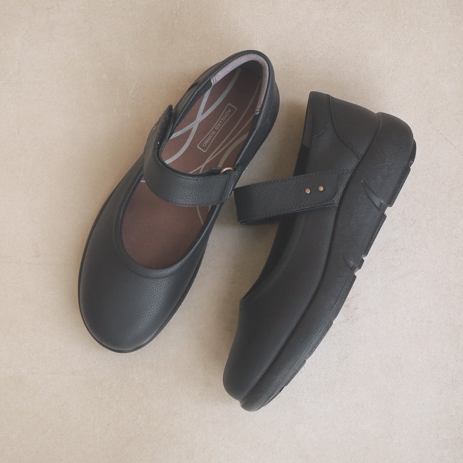 アキレス・ソルボ C 603 黒｜足裏の圧力分散に優れた 牛革3Eストラップ