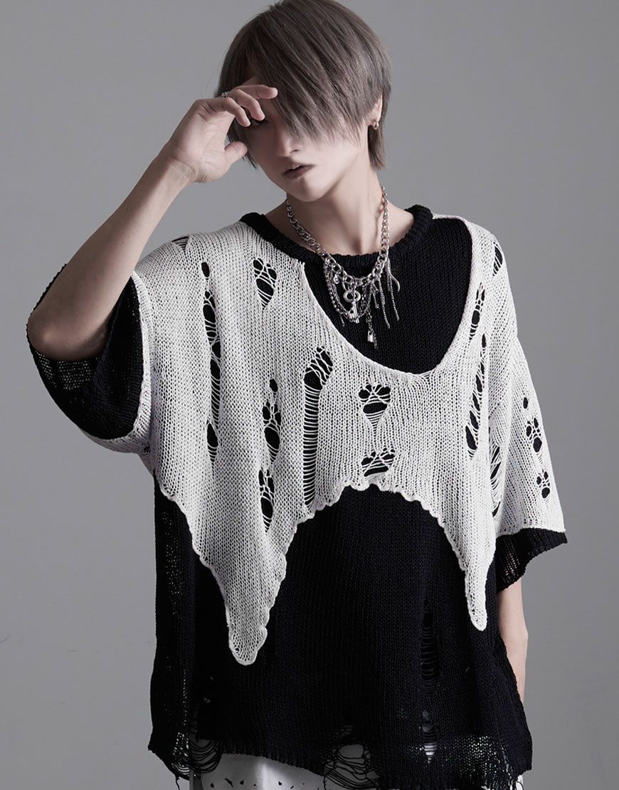 CIVARIZE【シヴァーライズ】クラッシュ加工レイヤードサマーニット/全2色