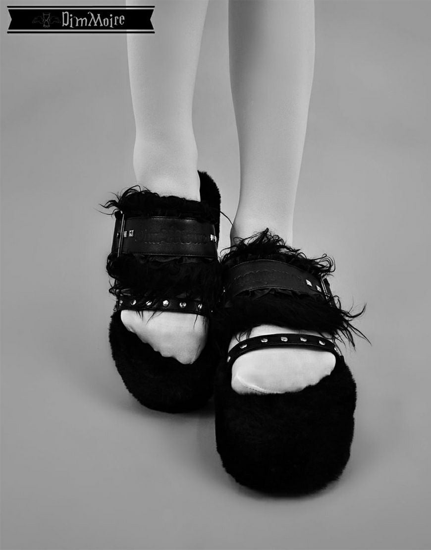 DimMoire【ディムモアール】ファー×スタッズサンダル/Black