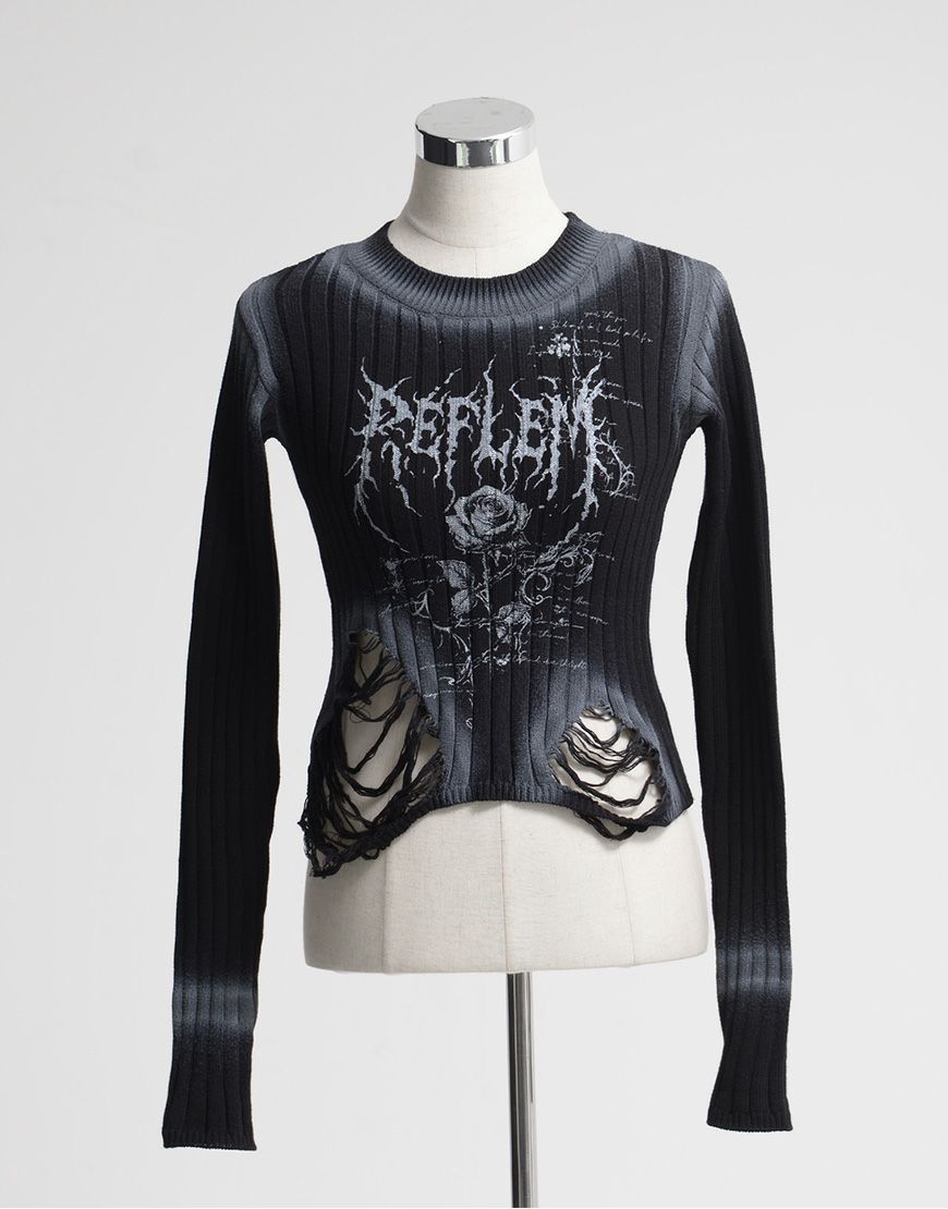 REFLEM【レフレム】スプレーダメージクロップリブニット/全2色