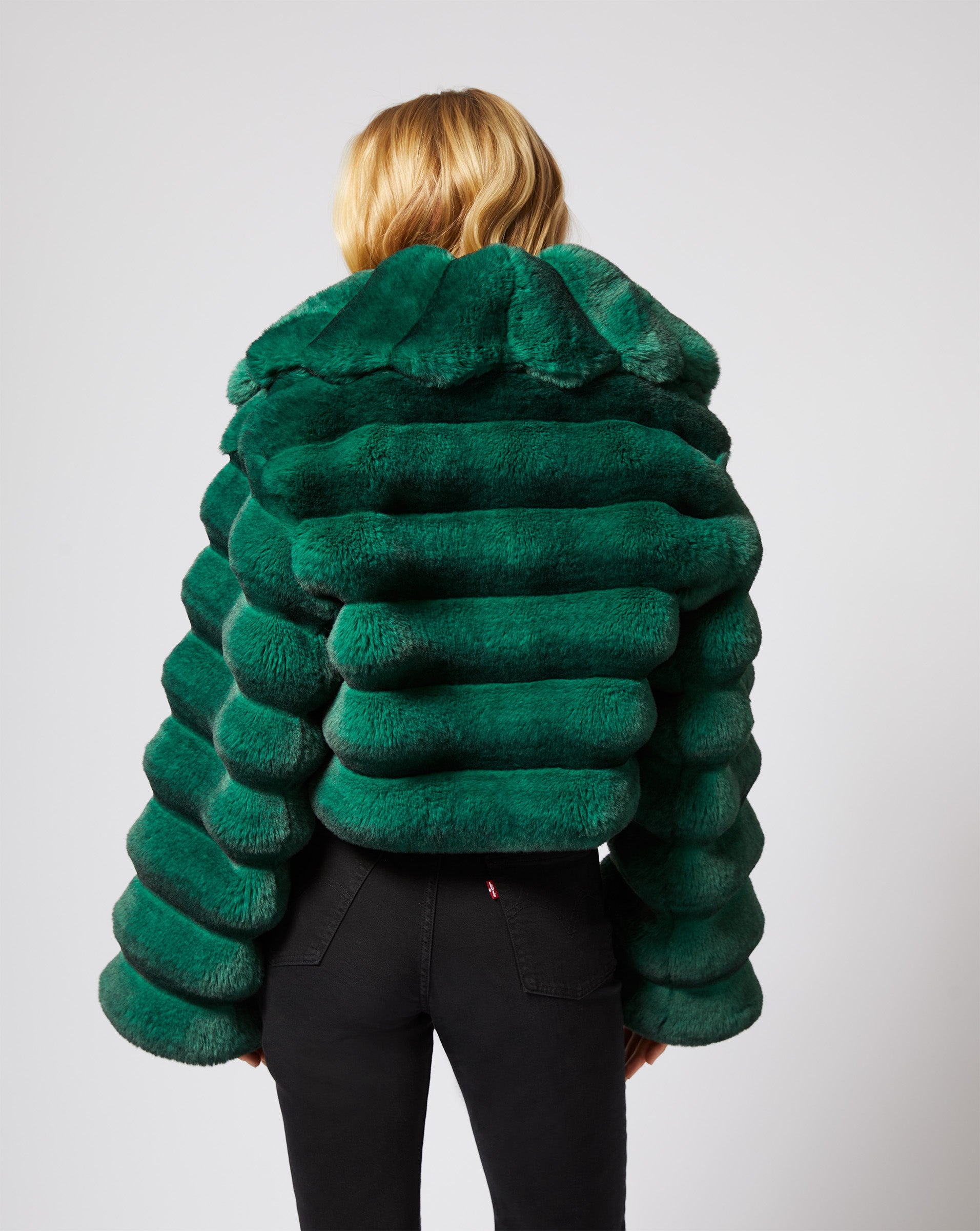 Adrienne Landau Emerald Green Faux Chinchilla Jacket