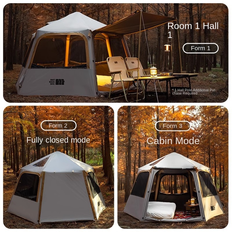 六角形インフレータブルテント屋外キャンプ一晩キャンプテントクイック