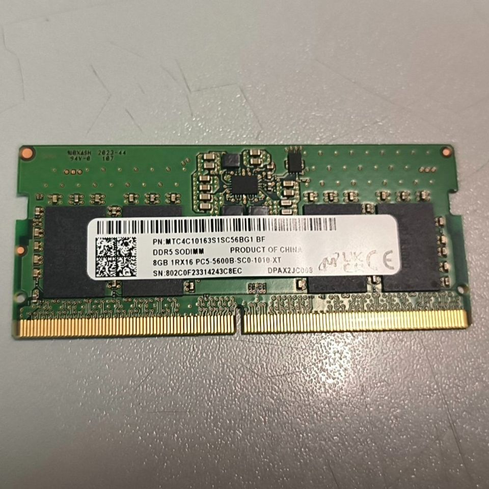 Micron DDR5 SODIMM 8GB 5600MHz Laptop Memory 8GB 1RX16 PC5-5600B