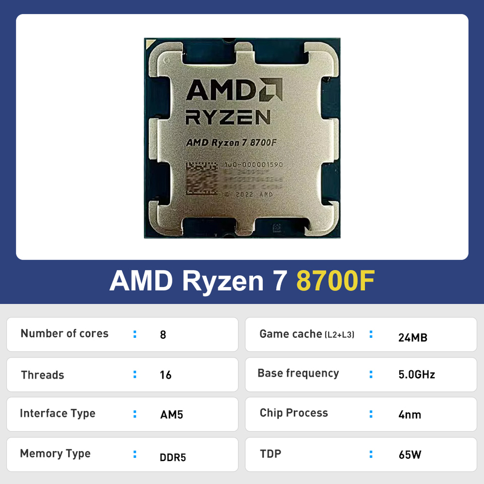 AMD Ryzen 7 8700F New R7 8700F 4NM 8-Core 16-Thread 5.0GHz DDR5