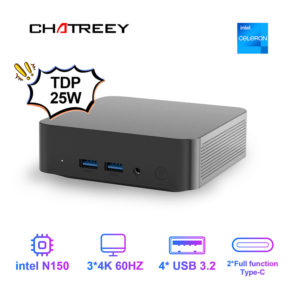 Chatreey T9 Mini PC Intel N100/N150 WIFI5 Windows 11 Ultra Small