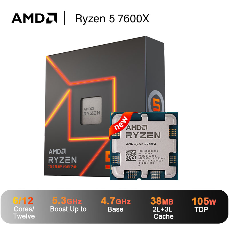 AMD Ryzen 5 7600X R5 7600X 4.7 GHz 6 コア 12 スレッド CPU 5NM L3