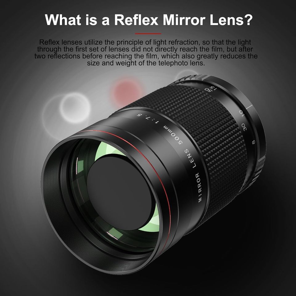 Lightdow-手動の超望遠ミラーレンズ、t2アダプターリング付きカメラ