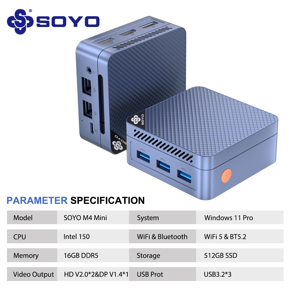 SOYO Mini PC M4 Mini Intel Twin Lake N150 CPU Windows 11 Pro Mini