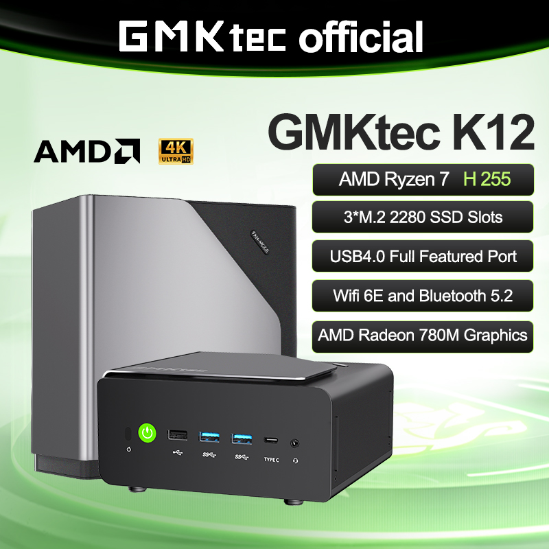 GMKtec K12 Mini PC AMD Ryzen™ 7 H 255 Dual DDR5 5600MT/s 3*SSD