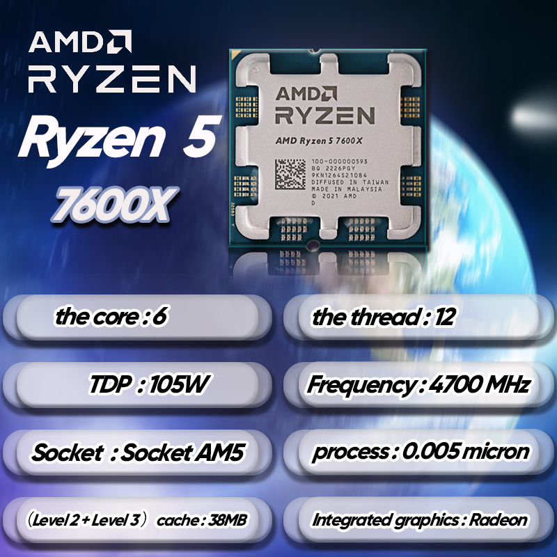 AMD Ryzen 5 7600X R5 7600X 4.7 GHz 6 コア 12 スレッド CPU 5NM L3