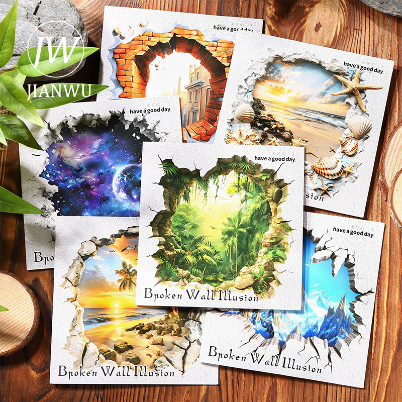 JIANWU Broken Wall Illusion Series Vintage Wall Hole Material