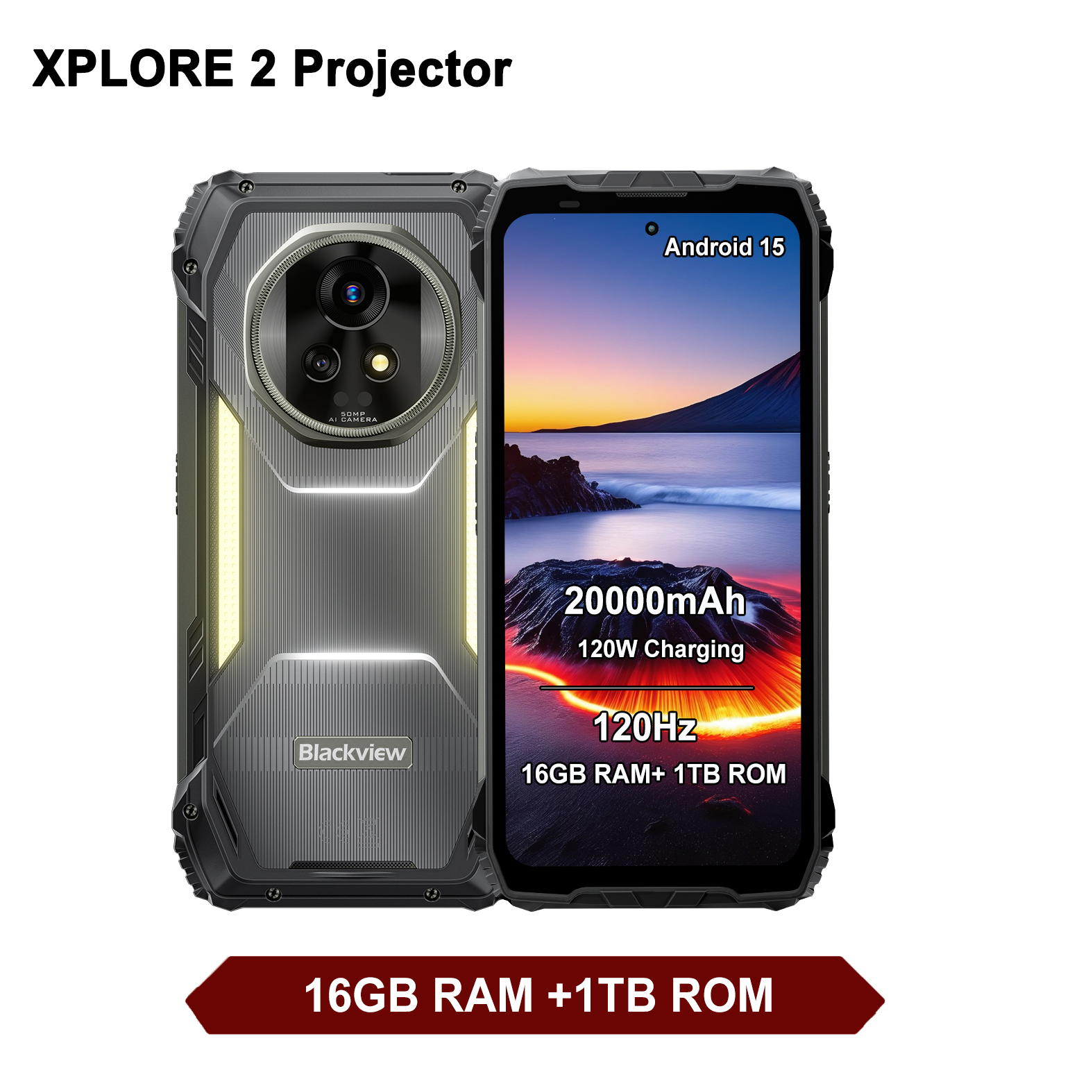 Blackview XPLORE 2 Projector 5G Rugged Smartphone 120W 50MP Camera