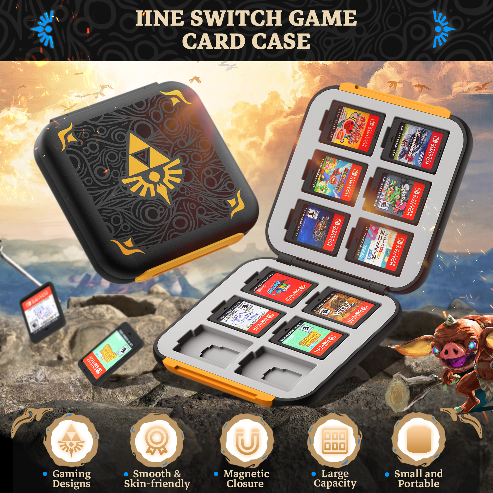 Iineカセットケース,Nintendo Switchと互換性のある12枚のカードケース