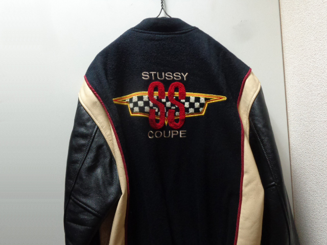 90'S OLD STUSSY SS COUPE LEATHER×MELTON STADIUM JACKET（オールド