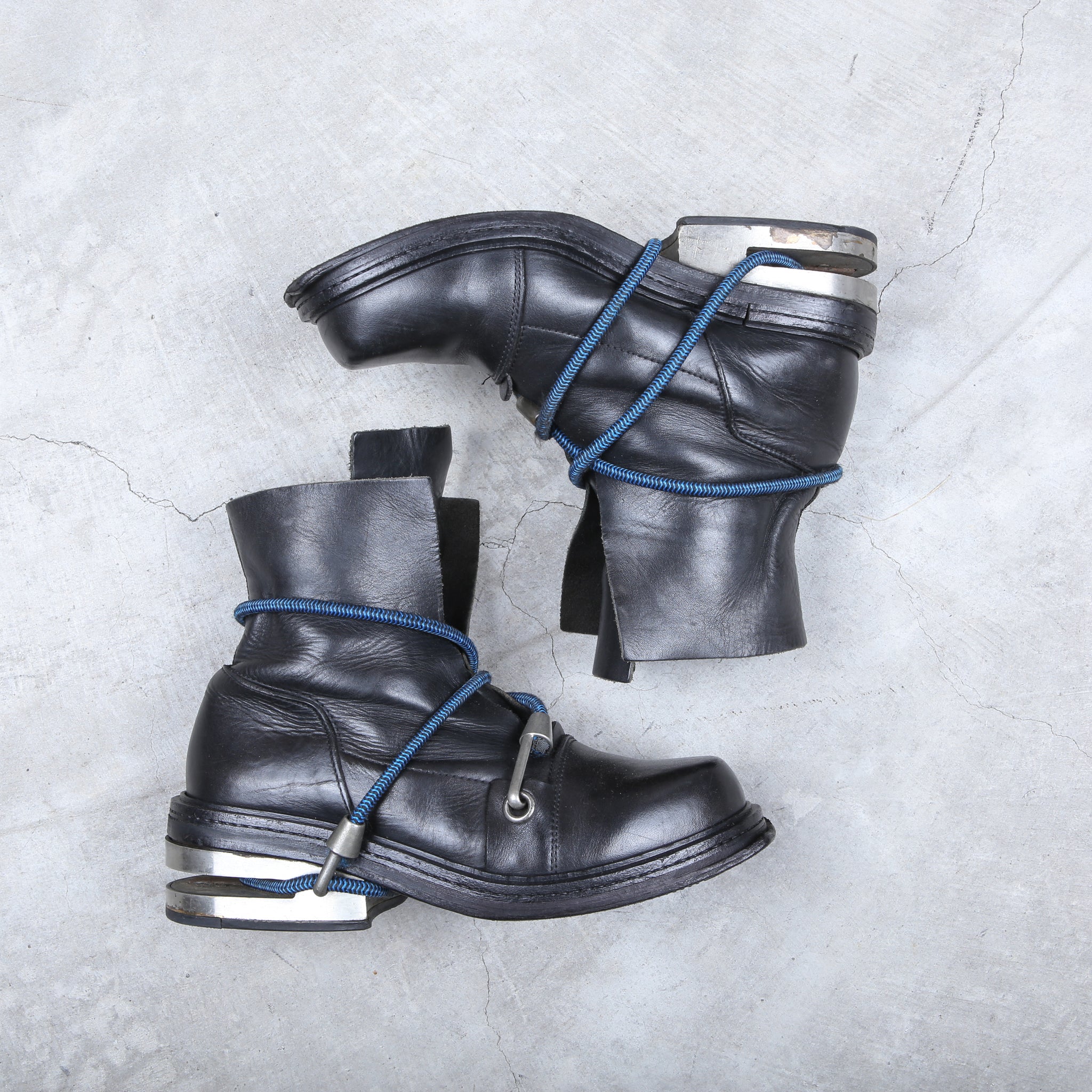 Dirk Bikkembergs Black Bungee Boots 1996 Steel Cut Heel Size 41