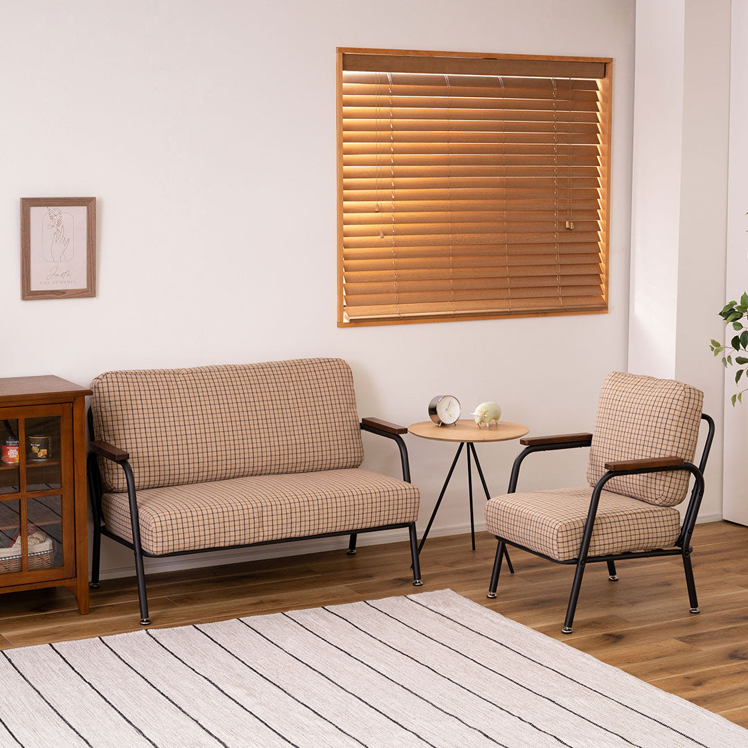 レトロなチェック柄がかわいらしいコンパクト2人掛けソファ/BE‐【公式