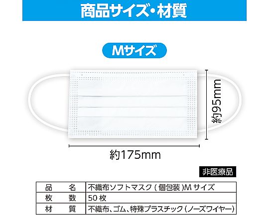 65-9017-10 不織布ソフトマスク（個包装）Mサイズ 50枚入 51804 【AXEL
