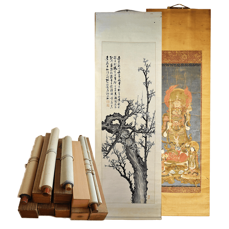 民間仕入れ品 骨董市仕入れ品 法界源流 中国時代の掛け軸 巻き絵 肉筆