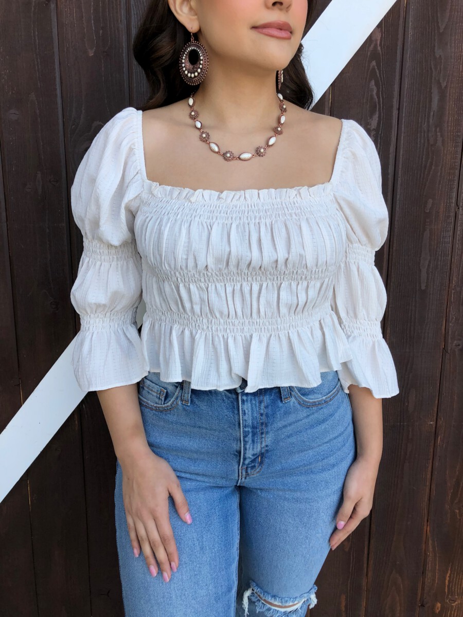 Carla ” 3/4 Sleeve Scrunch Top ( Cream ) – Ale Accessories