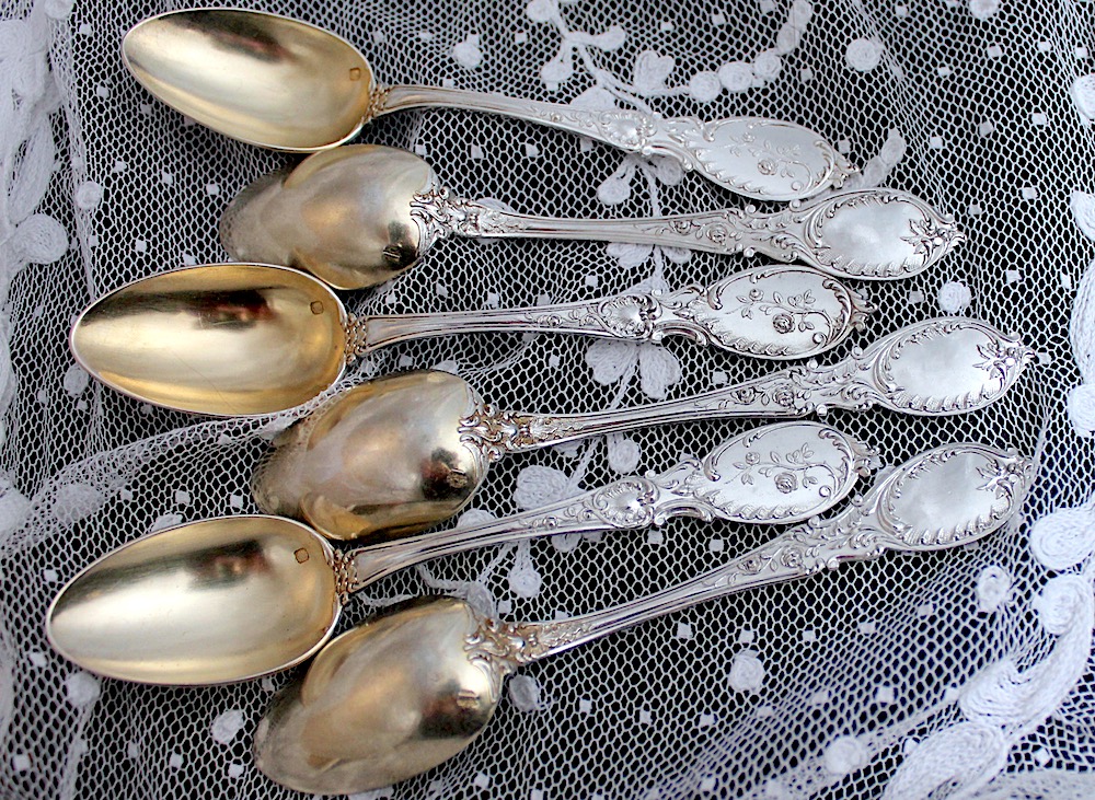 すべてSold -フレンチシルバー950、薔薇のスプーン6本 2セット