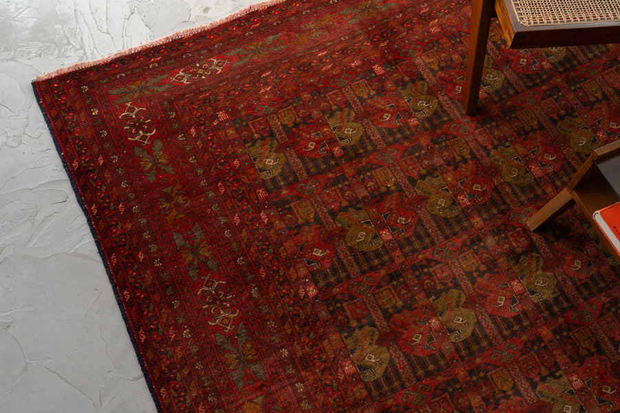 アフガニスタン産 1980年代 トルクメンラグ】トライバルラグ-手織り