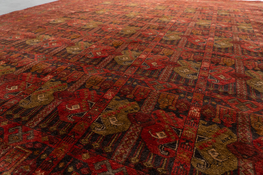 アフガニスタン産 1980年代 トルクメンラグ】トライバルラグ-手織り