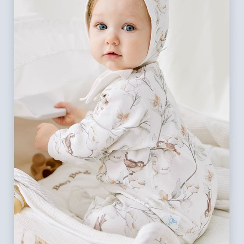 襟付きバード刺繍ロンパース 60cm~100cm｜ベビーのロンパース