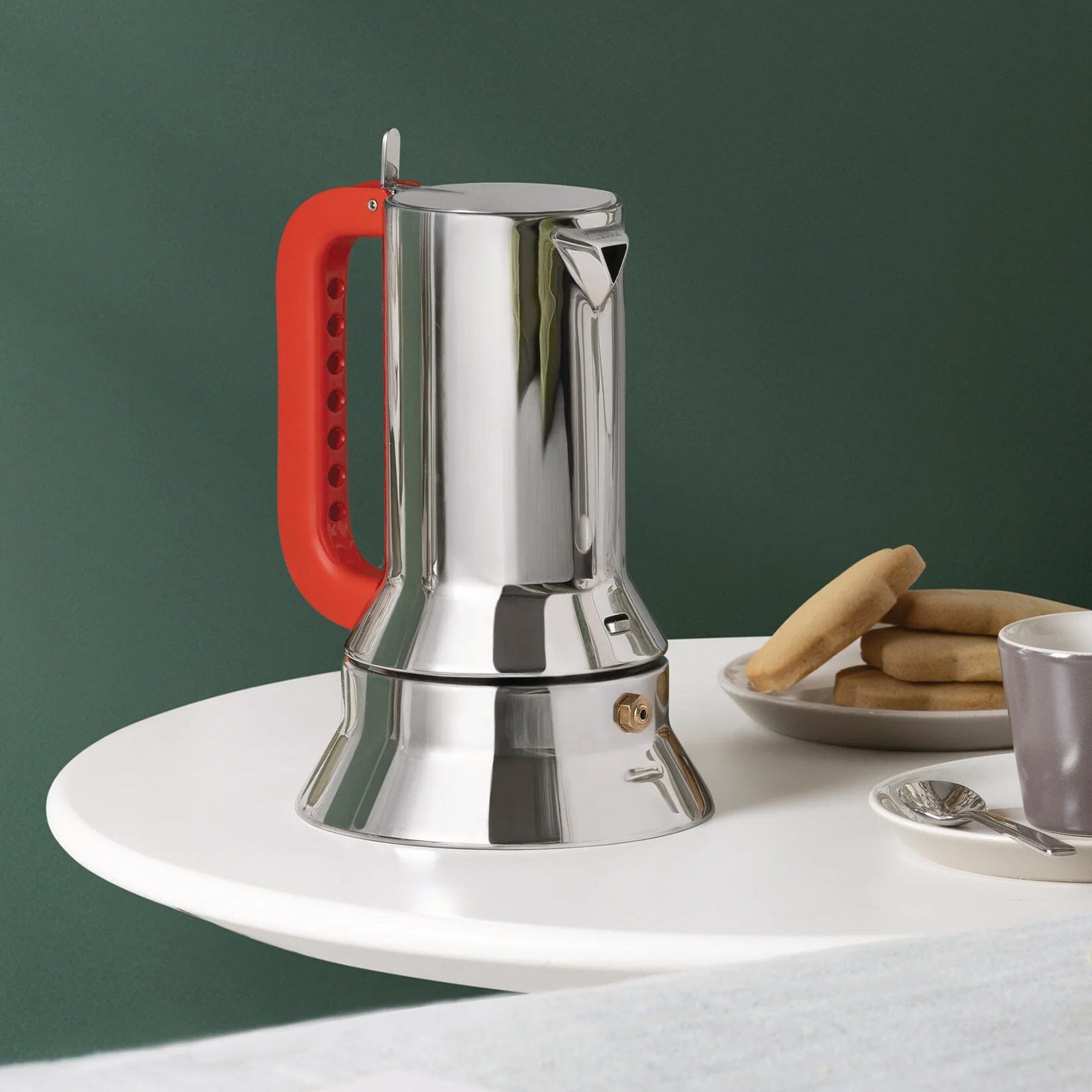 9090 Stovetop Espresso Maker, Orange/Red Handle by Richard Sapper