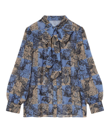 チェックフラワープリントボウタイ ブラウス|ANAYI OFFICIAL ONLINE