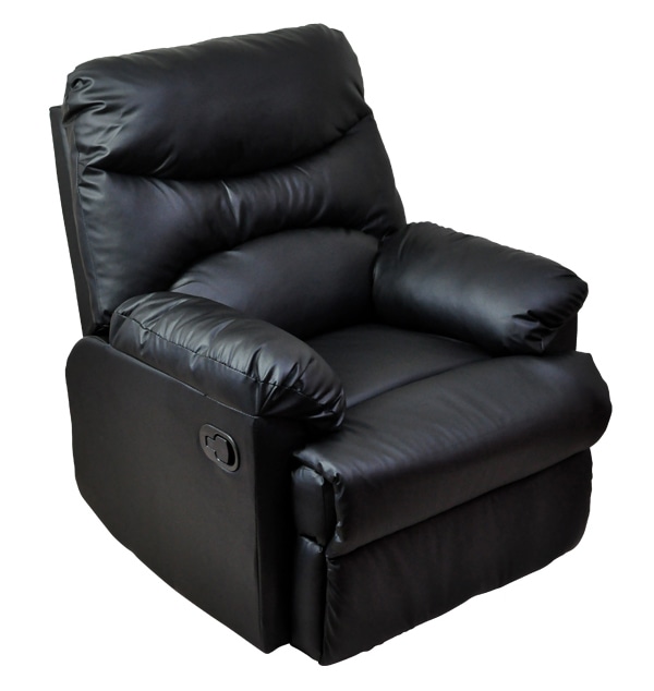 ブラック】一人掛け リクライニングレザーソファ フットレストあり