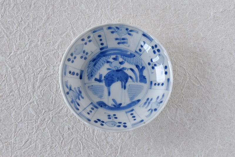 伊万里 染付 芙蓉手 動物 花鹿 輪花型 小皿 豆皿 - 生活骨董と古布の