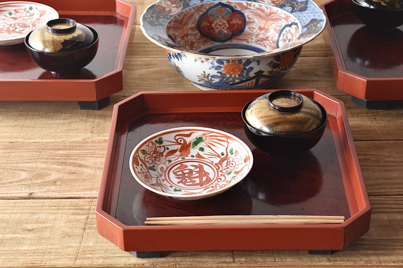 九谷 呉須赤絵花鳥魁字 角福文 5.5寸皿 5枚セット その二 - 生活骨董と