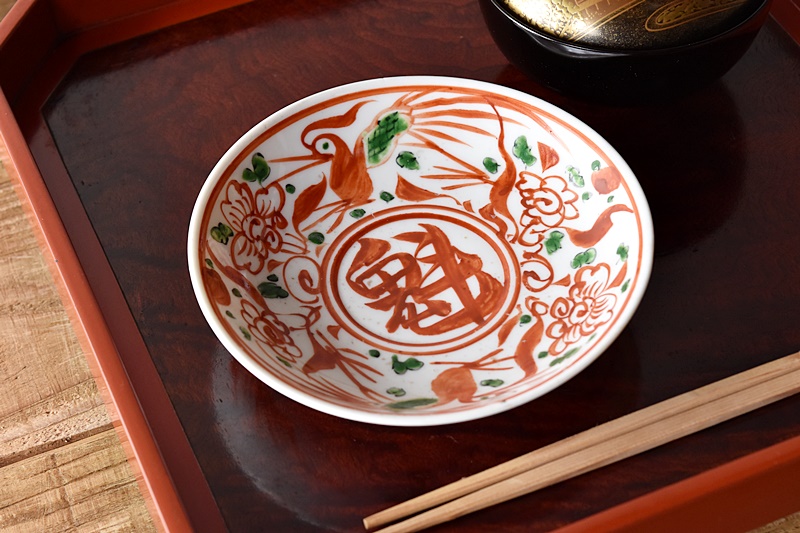 九谷 呉須赤絵花鳥魁字 角福文 5.5寸皿 5枚セット その二 - 生活骨董と