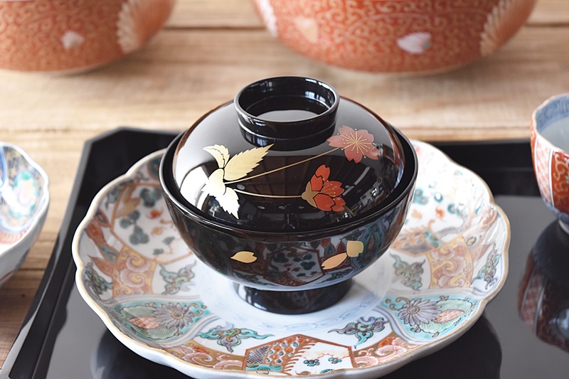 輪島塗】粥椀 大向高州堂 塗師 富三 朱塗 高台黒塗 一