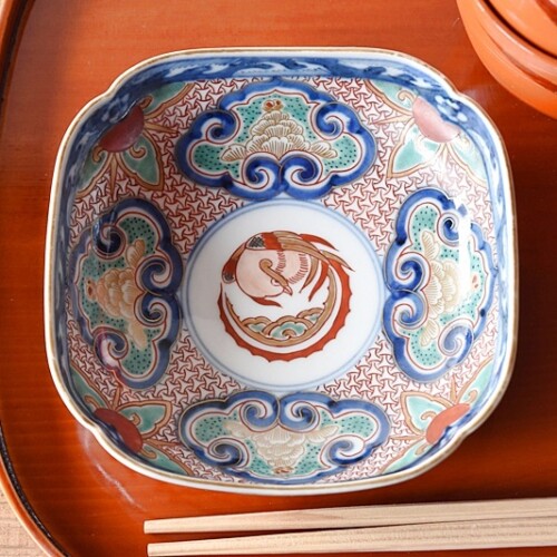 大聖寺伊万里 色絵 鳳凰 太明成化年製文 四方変形皿 - 生活骨董と古布