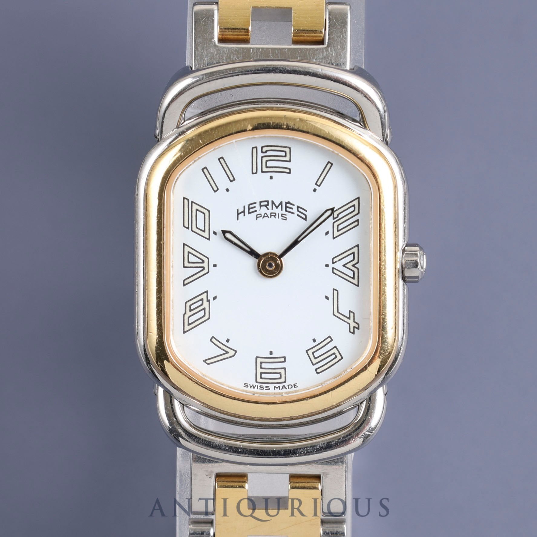 エルメス ラリー RA1.220 クォーツ Cal.976.001 SS/GP ホワイト文字盤