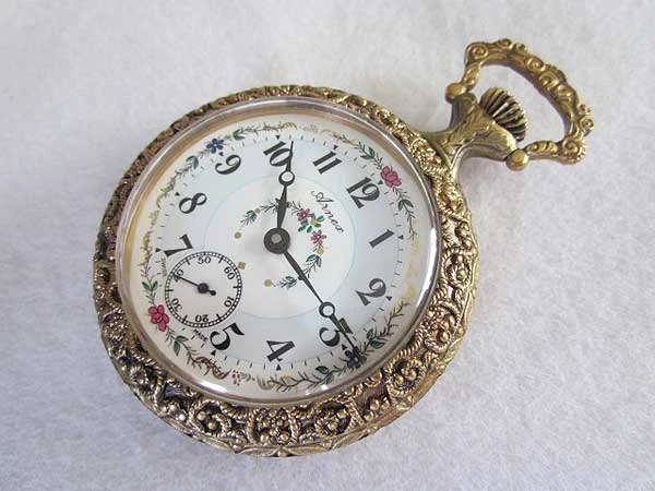 HA-6317| アーネックス ARNEX 手巻き 懐中時計 花柄 箱と鎖付き