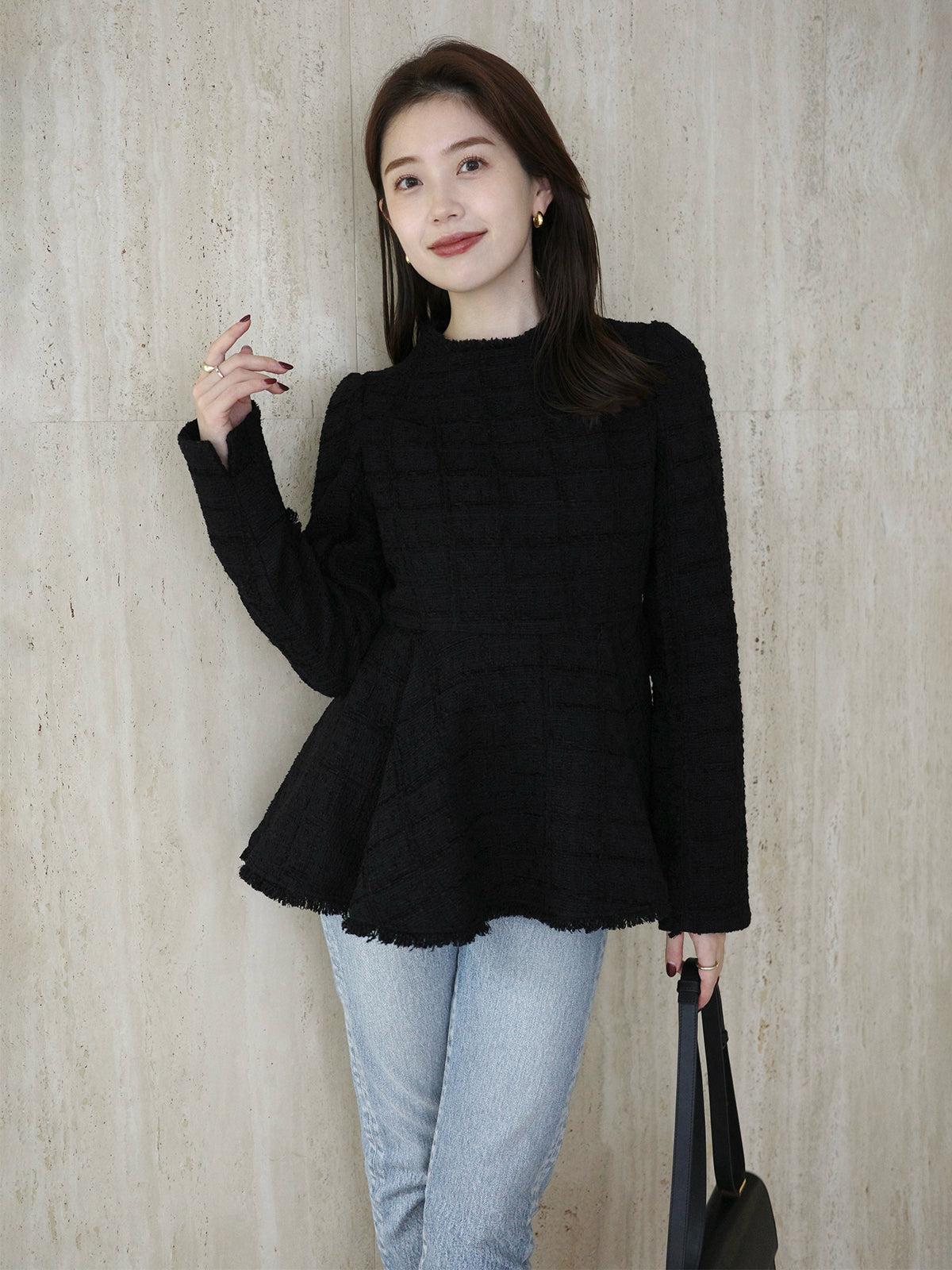 ツイードペプラムブラウス